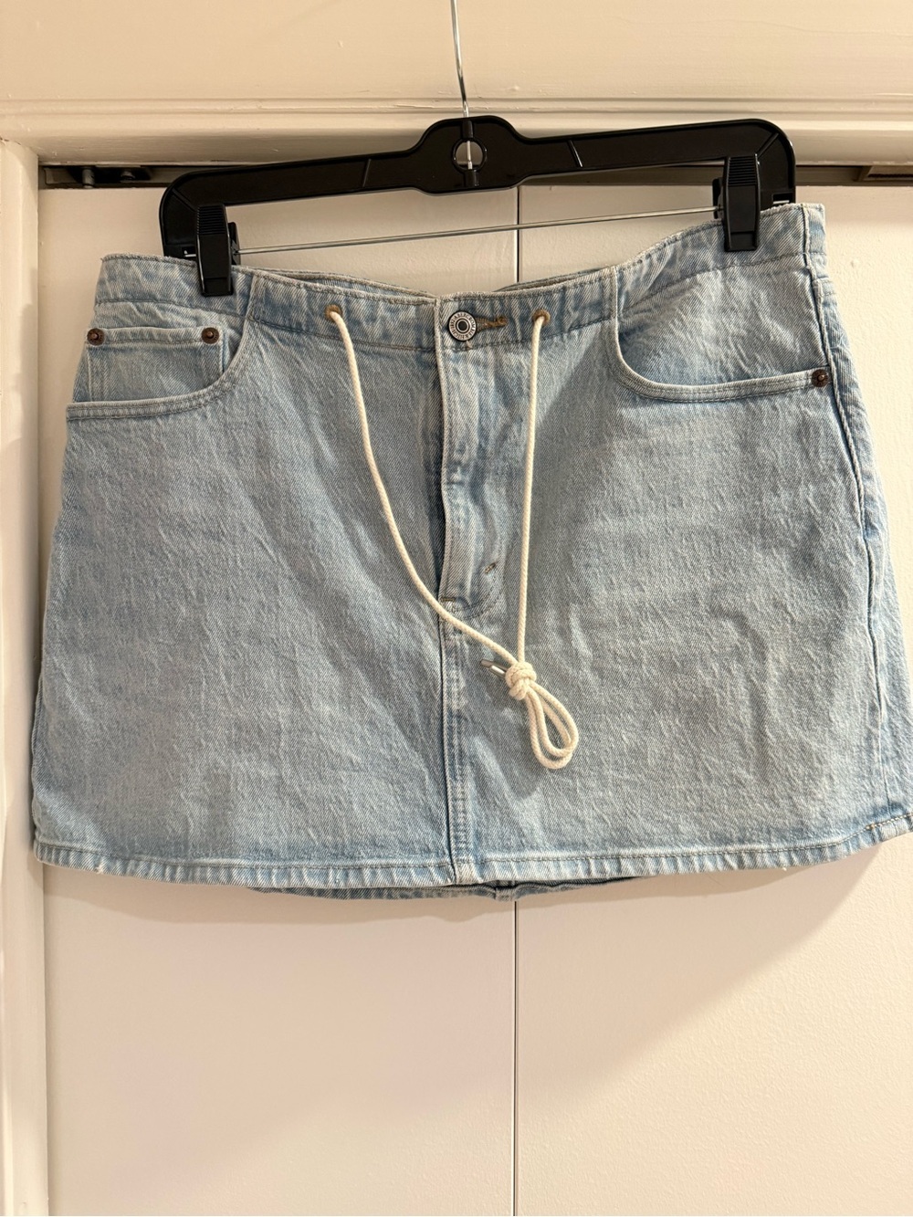 Abercrombie & Fitch Light Blue Denim Curve Love Mini Skirt with Drawstring